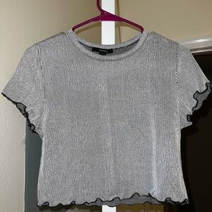 Forever 21 Navy & White Stripe Ribbed Crop T-Shirt